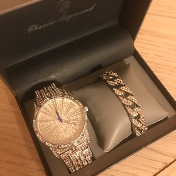 Bling Silver Oversized Watch w/Cuban Ice Bracelet - Picture 8 of 9